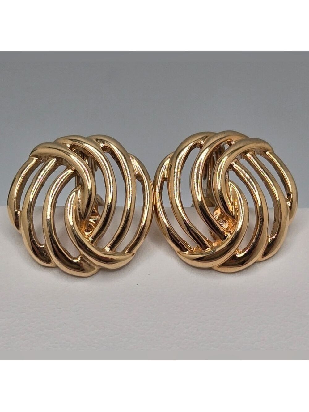 Monet Gold Knot Clip-On Earrings Vintage Button Collectible Minimalist Classic